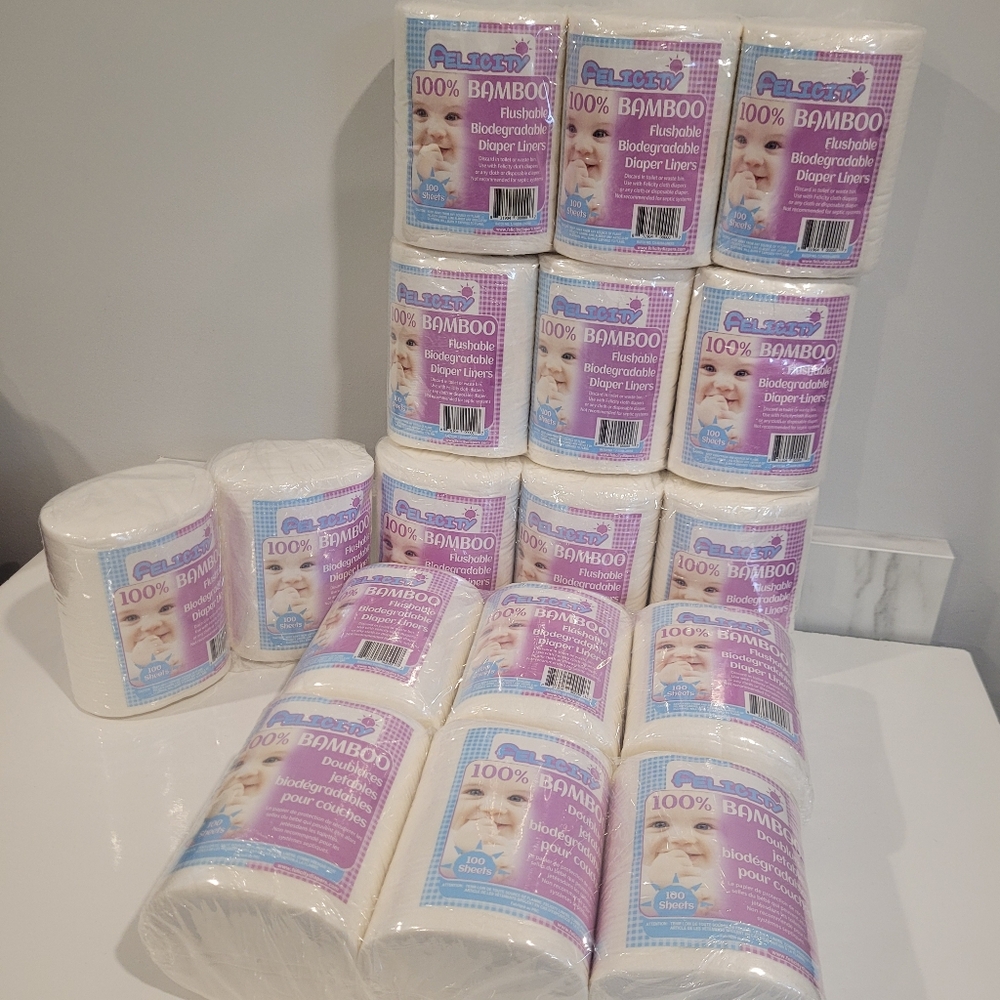 New in Package 17 × 100 Sheet Rolls Bamboo Cloth Diaper Liners, Felicity